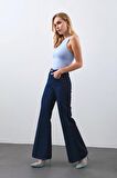 Kadın Yüksek Bel Geniş Paça Jean Pantolon