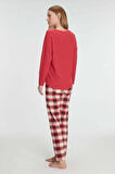 PamukluKışlık Kare Desenli Uzun Kol Pijama Takımı