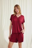 KısaKollu Dantelli V Yaka Şort Pijama Takımı