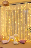 300 Ledli 10 Saçaklı Sarı Led Kumandalı 8 Modlu Perde Led Peri Mutfak Işık Dekoratif Lamba