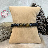 Uretti - Tuğba 6667 El Yapımı Doğal Taş Kaplan Gözü Detaylı Erkek Oniks Bileklik