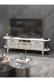 TV Sehpası 160 cm Modern 3 Kapaklı Tv Sehpa Çok Amaçlı Konsol Ünitesi Mira 5032 Beyaz Gold