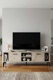 TV Sehpası 160 cm Modern Çok Amaçlı Dolaplı Raflı Televizyon Ünitesi Linya 5046 Traverten