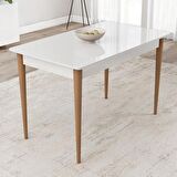 Lois Beyaz 72x112 Mdf Doğal Ahşap Ayaklı Kaliteli Sabit Mutfak Masası