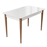 Lois Beyaz 72x112 Mdf Doğal Ahşap Ayaklı Kaliteli Sabit Mutfak Masası