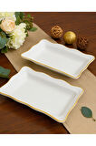 2 Adet Gold Beyaz Serenat Kayık Tabak 24x15x4cm
