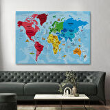 Harita Sepeti Türkçe Dünya Haritası Sembollü ve Okyanuslu Dekoratif Kanvas Tablo 2480