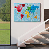 Harita Sepeti Türkçe Dünya Haritası Sembollü ve Okyanuslu Dekoratif Kanvas Tablo 2480