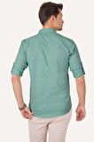 Mint Yeşili Yaka Düğmeli Keten Slimfit Gömlek