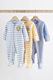 Next Baby % 100 Pamuklu Mavi Sarı Güneş Desenli 3’lü Tulum Set