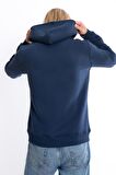 Erkek Lacivert Kapüşonlu Kanguru Cepli 3 Iplik Şardonlu Polarlı Sweatshirt S-204
