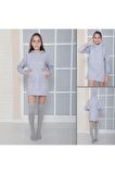 KIZ ÇOCUK GRİ Kapüşonlu 3 iplik Şardonlu Polarlı Reglan Kol Elbise S-303GRİ