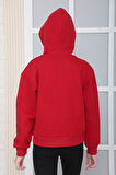 Kız Çocuk Kırmızı Kapüşonlu 3 iplik Şardonlu Polarlı Rahat Kesim Sweatshirt S302KIRM