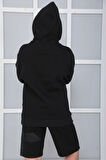 Erkek Çocuk Siyah Kapüşonlu 3 iplik Şardonlu Polarlı Rahat Kesim Sweatshirt S402SYH