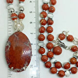 2491 Yosunlu Akik Jasper Sedef Hematit el yapımı kolye