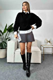 Antrasit - Pileli Mini Etek