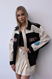 Siyah - Unisex Gabardin Motorcu Ceketi