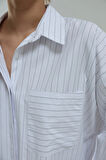 Beyaz - Asimetrik Çizgi Cepli Gömlek