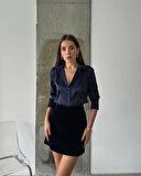 Lacivert - Saten Gömlek