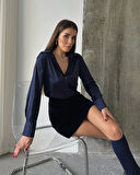 Lacivert - Saten Gömlek