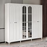 Ücretsiz Montaj - 100% MDF Roma 6 Kapaklı - Aynalı Beyaz Gardırop - MDF Dolap - Elbise Dolabı