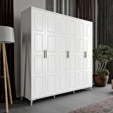 Ücretsiz Montaj - 100% MDF Safir 6 Kapaklı Beyaz Gardırop - MDF Dolap - Elbise Dolabı