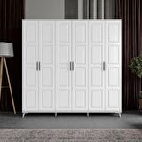 Ücretsiz Montaj - 100% MDF Safir 6 Kapaklı Beyaz Gardırop - MDF Dolap - Elbise Dolabı