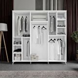 Ücretsiz Montaj - 100% MDF Safir 6 Kapaklı Beyaz Gardırop - MDF Dolap - Elbise Dolabı