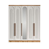 Ücretsiz Montaj - 100% MDF Flora 5 Kapaklı - Aynalı Beyaz Gardırop - MDF Dolap - Elbise Dolabı