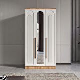 Ücretsiz Montaj - 100% MDF Flora 3 Kapaklı - Aynalı Beyaz Gardırop - MDF Dolap - Elbise Dolabı