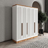 Ücretsiz Montaj - 100% MDF Rosa 5 Kapaklı Beyaz Gardırop - MDF Dolap - Elbise Dolabı