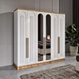 Ücretsiz Montaj - 100% MDF Flora 6 Kapaklı - Aynalı Beyaz Gardırop - MDF Dolap - Elbise Dolabı