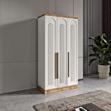 Ücretsiz Montaj - 100% MDF Flora 3 Kapaklı Beyaz Gardırop - MDF Dolap - Elbise Dolabı