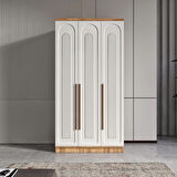 Ücretsiz Montaj - 100% MDF Flora 3 Kapaklı Beyaz Gardırop - MDF Dolap - Elbise Dolabı