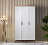 Ücretsiz Montaj - 100% MDF Paris 3 Kapaklı Beyaz Gardırop - MDF Dolap - Elbise Dolabı