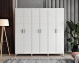 Ücretsiz Montaj - 100% MDF Milano 6 Kapaklı Beyaz Gardırop - MDF Dolap - Elbise Dolabı