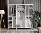 Ücretsiz Montaj - 100% MDF Milano 6 Kapaklı Beyaz Gardırop - MDF Dolap - Elbise Dolabı