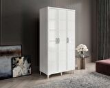 Ücretsiz Montaj - 100% MDF Milano 3  Kapaklı Beyaz Gardırop - MDF Dolap - Elbise Dolabı