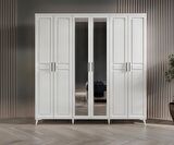 Ücretsiz Montaj - 100% MDF Sport 6 Kapaklı - Aynalı Beyaz Gardırop - MDF Dolap - Elbise Dolabı