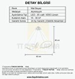 TT002-BY TT Aydınlatma Papyon Modeli (Gün Işığı Led ) Mat Beyaz Avize