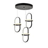 TT006-3Y-SY TT Aydınlatma Minyon Modeli ( Sarı Işıkı Led )  3 lü Mat Siyah Yuvarlak Led Avize