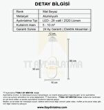 TT006-1-BY TT Aydınlatma Minyon Modeli ( Beyaz Işık ) Tekli Mat Beyaz Led Avize