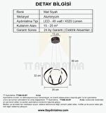 TT306-35-SY TT Aydınlatma Kavis Modeli Mat Siyah ( Gün Işığı ) Led Avize