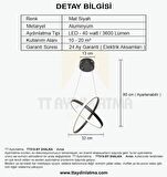 TT315-SY TT Aydınlatma 2Halka Modeli Mat Siyah ( 3 Renk Işık Modüllü ) Led Avize