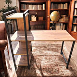 LÜKS ÇALIŞMA OFİS BİLGİSAYAR MASASI KİTAPLIKLI  3 RAFLI CEVİZ 120 CM * 52 CM * 119 CM