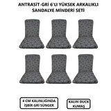 LÜKS ARKALIKLI SANDALYE MİNDERİ 6LI 4CM SÜNGERLİ GRİ ÖRÜMCEK DESEN