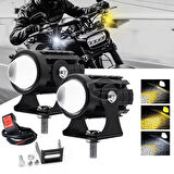Motosiklet Mini Sis Farı Çift Renk Sarı-Beyaz Aç Kapa Düğmeli Scooter Araç Off Road Led Lamba 8V-80V Projektör Metal Kasa Arazi Çalışma Lambası 2 Adet Set