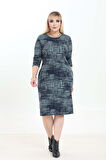 Çift Cepli Desenli Esnek Kışlık Büyük Beden Midi Elbise 24C-2759