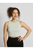 Ntb Crop Rip Top Light Green, Kadın Spor Crop,Kadın Crop,Fitness Crop,Yoga Crop, Esnek Terletmez