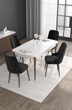 Roy Serisi 80x132 Mdf Beyaz Masa Ceviz Ayak Masa Takımı Ve 4 Siyah Sandalye